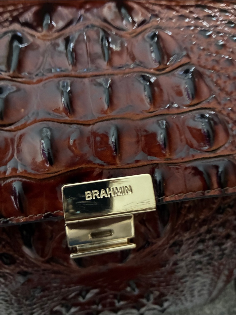 Brahmin Dark Brown Croc-Embossed Leather Crossbody with Matching Wallet - Picture 6 of 10